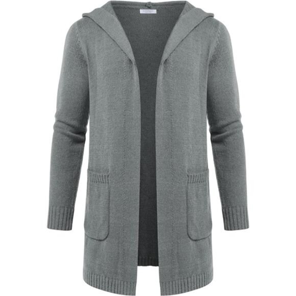Grey Long Hooded Cardigan Mens Men's Long Open Front Cardigan